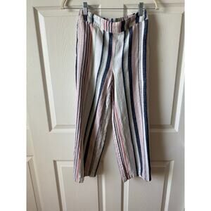 Linen Blend Rainbow Stripe Crop Pants Button Cuff Womens Size XS Coastal Breezy